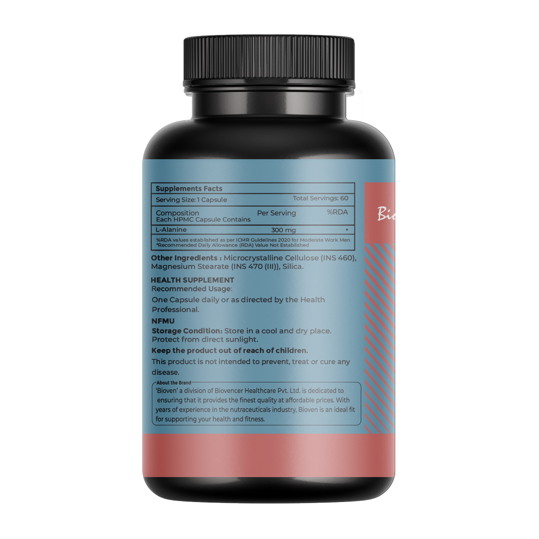 バイオベン L-アラニン 60 ベジカプセル – エネルギー代謝、筋肉サポート、毎日の健康のためのアミノ酸サプリメント