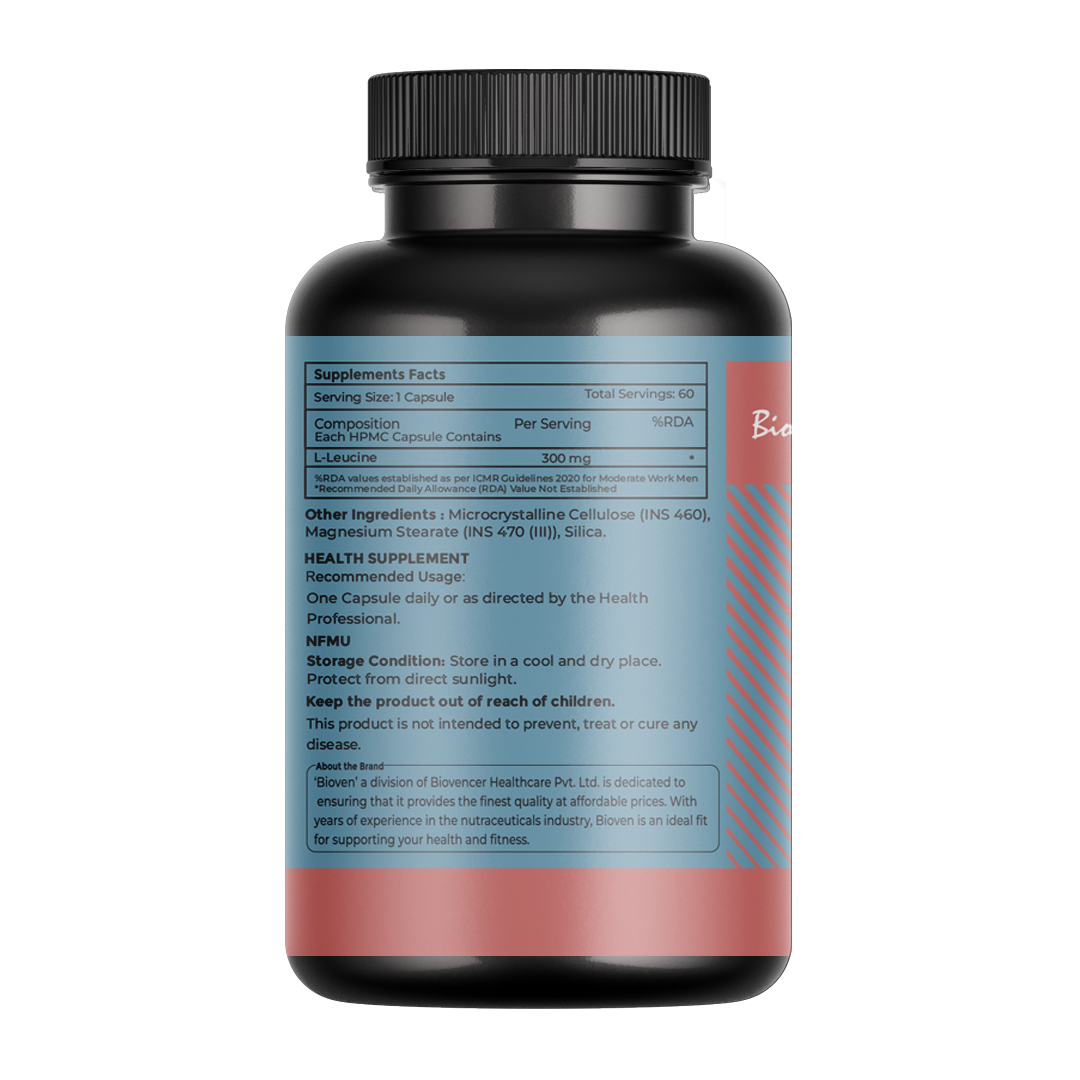 Bioven L-Leucine 60 Veg Capsules – Essential Amino Acid for Muscle Growth, Strength & Protein Synthesis Support