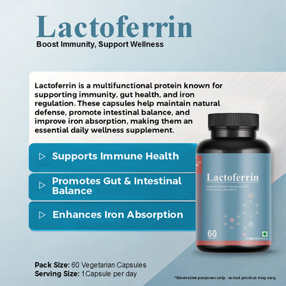 Biovencer Lactoferrin 60 Veg Capsules | Immune Support, Iron Absorption, Gut Health & General Wellness | Natural Protein Supplement for Men & Women