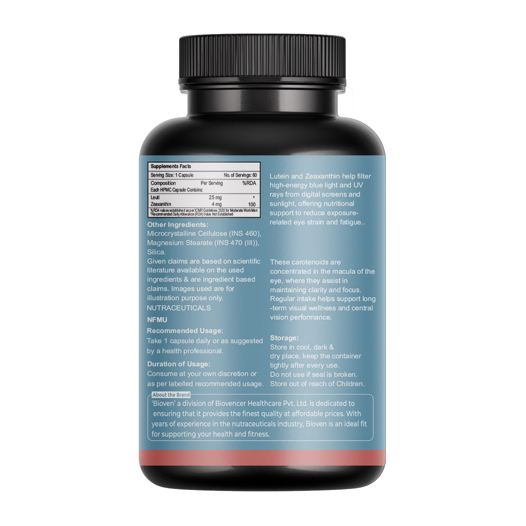 Bioven Lutein & Zeaxanthin 60 Veg Capsules – Eye Health Supplement for Vision Support, Blue Light Protection & Antioxidant Care
