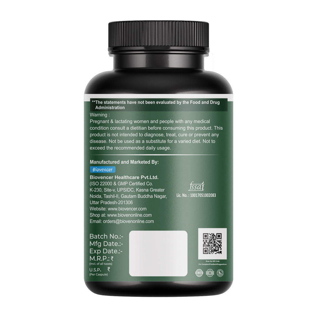 Bioven Magnesium Glycinate 60 Veg Capsules | High Absorption Magnesium Supplement for Muscle Relaxation, Nerve Function, Sleep Support & Bone Health