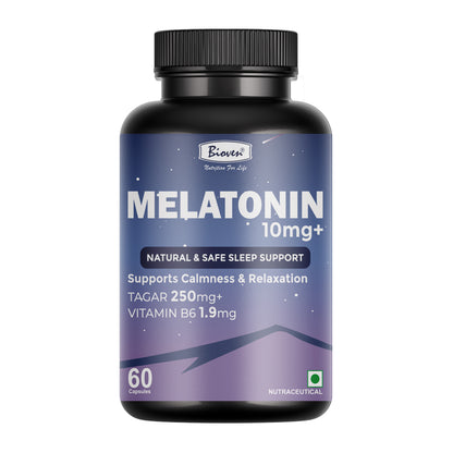 Bioven Melatonin 60 Veg Capsules | Melatonin Supplement for Sleep Support, Restful Sleep Cycle & Relaxation
