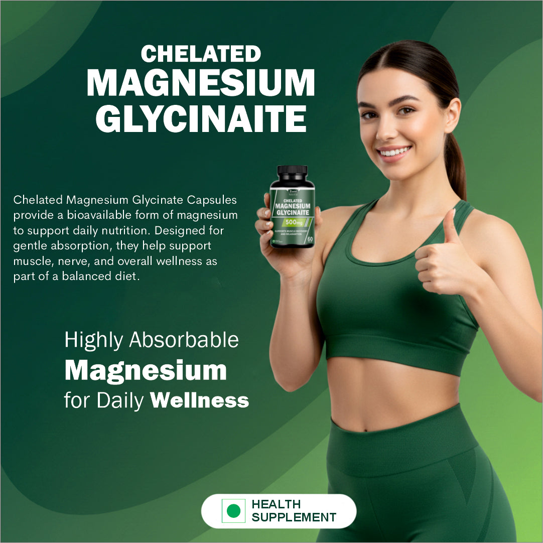 Bioven Magnesium Glycinate 60 Veg Capsules | High Absorption Magnesium Supplement for Muscle Relaxation, Nerve Function, Sleep Support & Bone Health