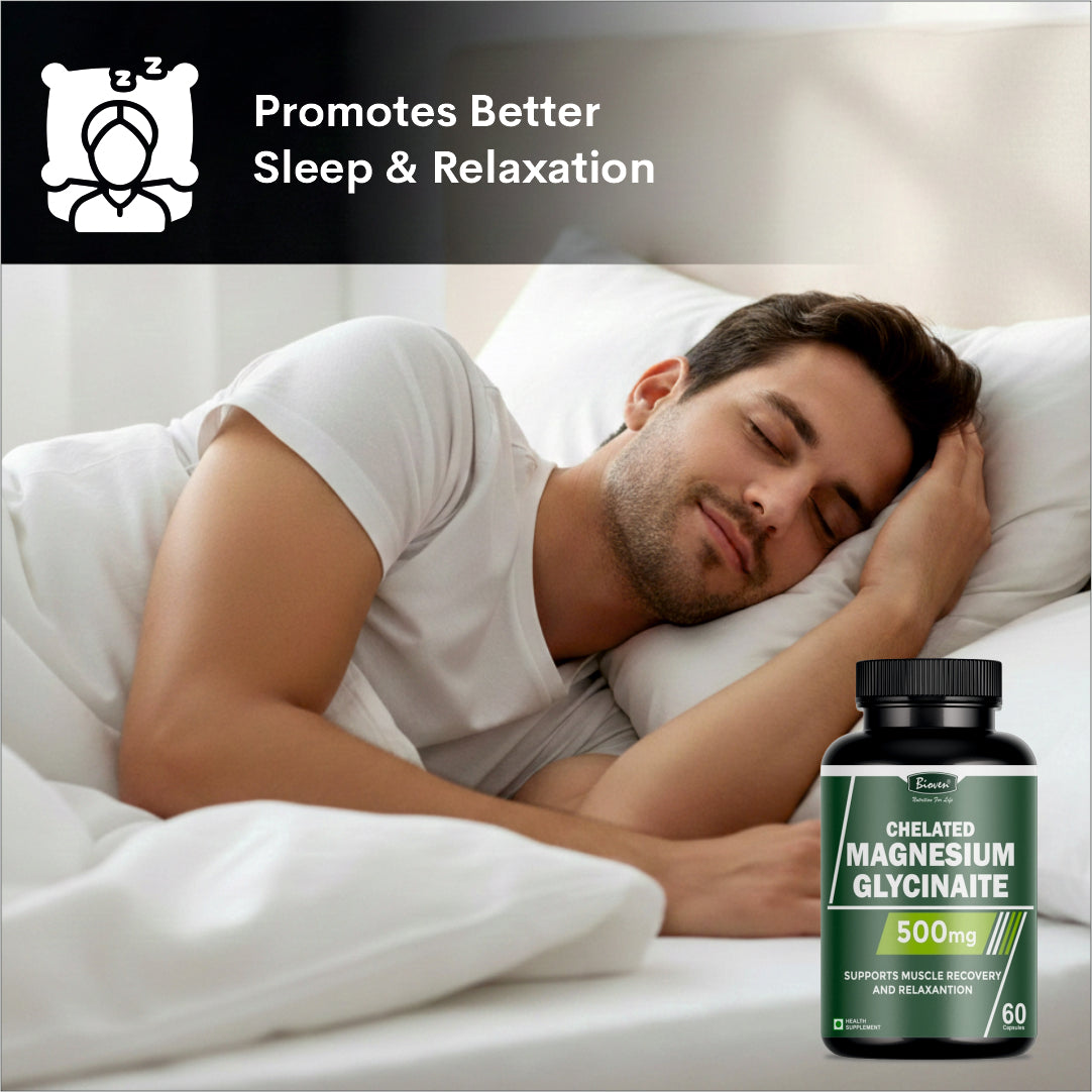 Bioven Magnesium Glycinate 60 Veg Capsules | High Absorption Magnesium Supplement for Muscle Relaxation, Nerve Function, Sleep Support & Bone Health
