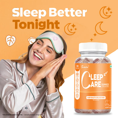 Bioven Cleep Care Melatonin Gummies Pack of 30 Orange Flavour – Supports Better Sleep, Relaxation & Healthy Sleep Cycle