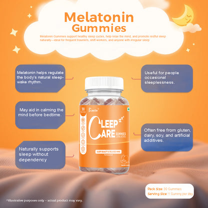 Bioven Cleep Care Melatonin Gummies Pack of 30 Orange Flavour – Supports Better Sleep, Relaxation & Healthy Sleep Cycle