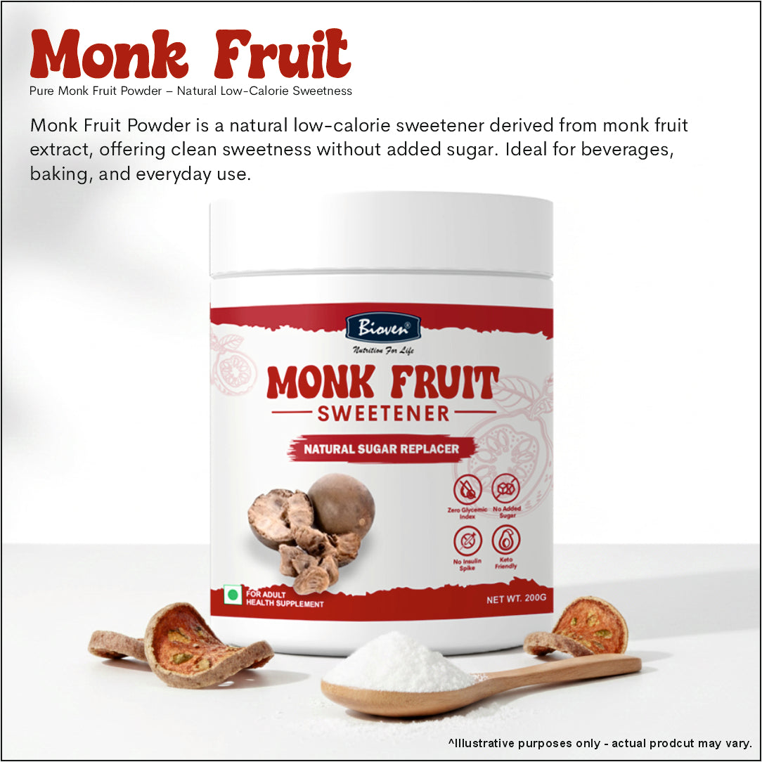 Bioven Monk Fruit Sweetener Powder 200g | Natural Sugar Substitute | Plant-Based Sweetening Alternative | No Added Refined Sugar | Everyday Use