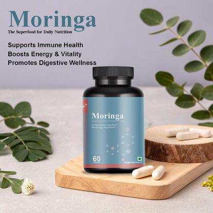 Biovencer Moringa 60 Veg Capsules | Natural Superfood Supplement for Energy, Immunity, Joint Health, Digestion & Overall Wellness | Rich in Vitamins, Minerals & Antioxidants for Men & Women