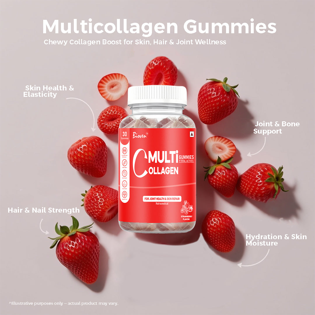 Bioven Multi Collagen Gummies – Collagen Supplement for Skin Glow, Hair Strength, Joint Support & Overall Wellness