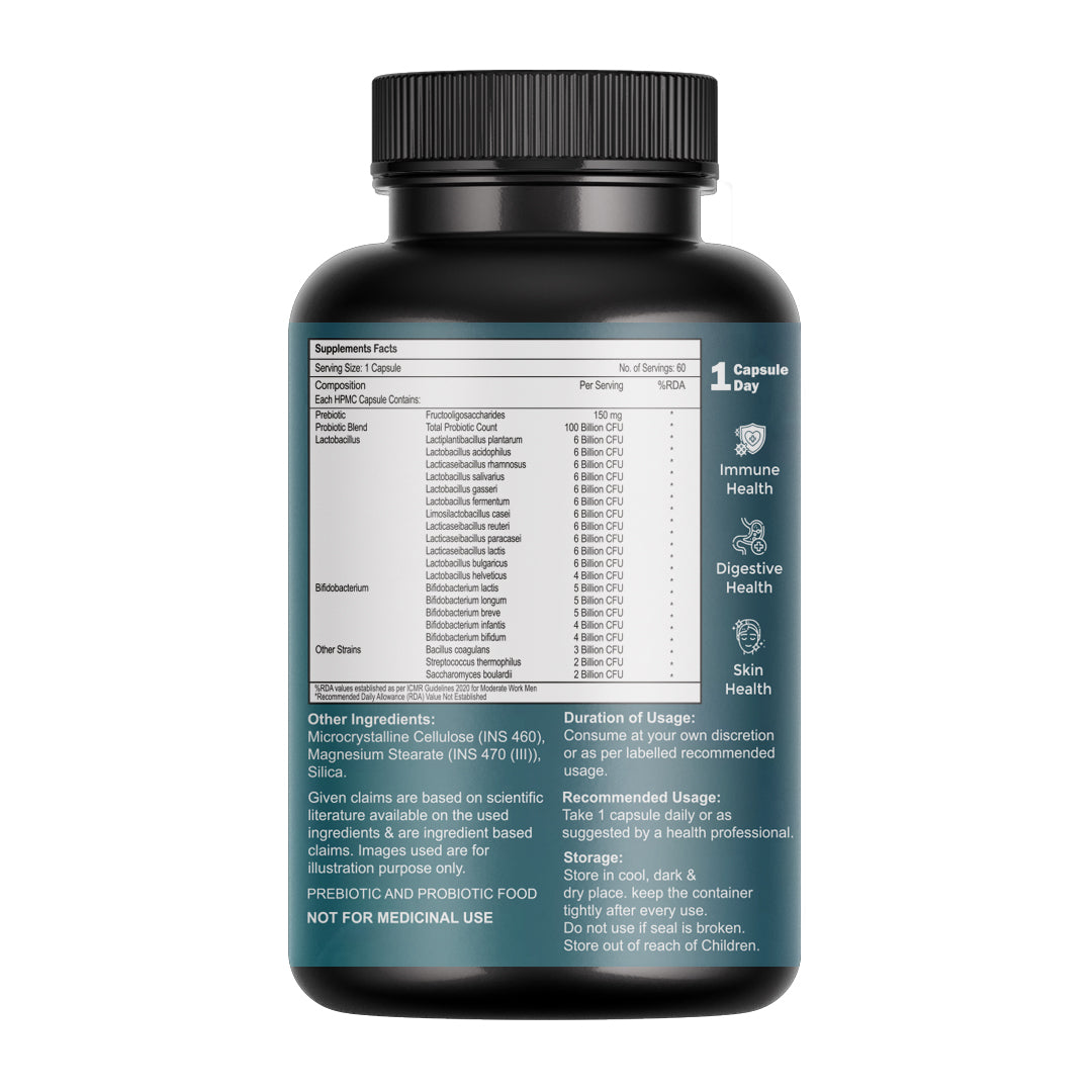 Bioven Probiotics 100 Billion CFU+ 60 Veg Capsules | High Potency Probiotic Supplement for Gut Health, Digestive Support, Immunity & Microbiome Balance