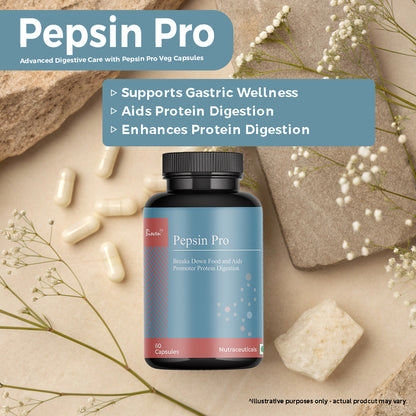 Biovencer Pepsin Pro Capsules – Digestive Enzyme Supplement for Protein Digestion, Stomach Health & Gut Support – 60 Veg Capsules