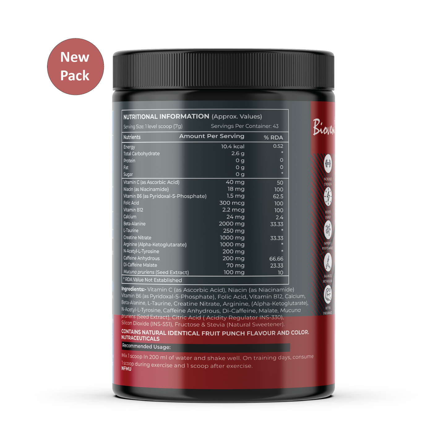 Bioven Pre-Workout | Intense Boosts Before Workout | Fruit Punch Flavour | 300gm Jar