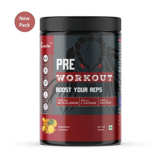 Bioven Pre-Workout | Intense Boosts Before Workout | Pineapple Flavour | 300gm Jar