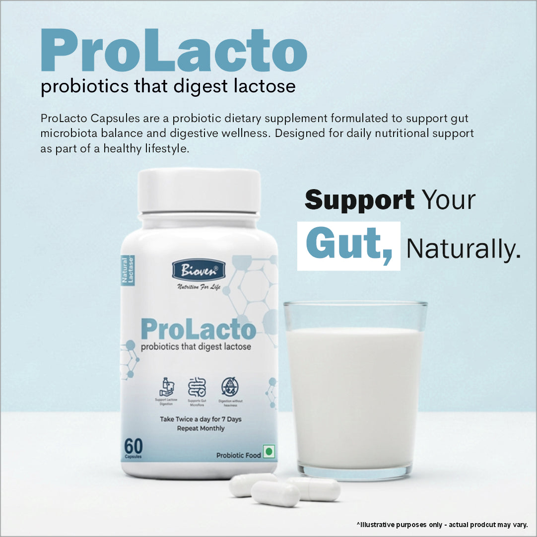 Bioven ProLacto Probiotic Capsules – 12.5 Billion CFU Lactobacillus Acidophilus | Supports Lactose Digestion & Gut Balance | Digestive Comfort Supplement for Adults | 60 Capsules