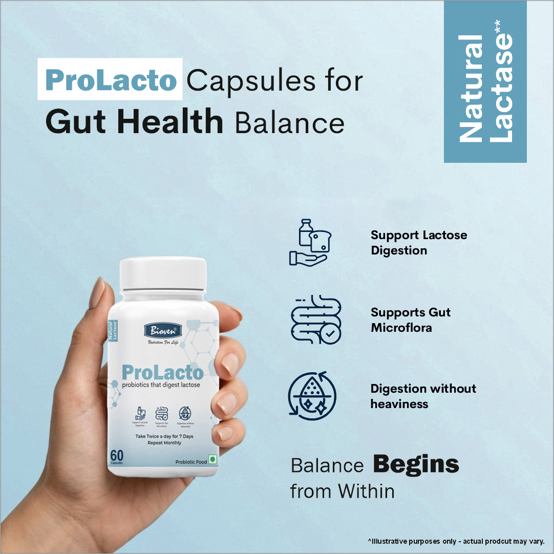 Bioven ProLacto Probiotic Capsules – 12.5 Billion CFU Lactobacillus Acidophilus | Supports Lactose Digestion & Gut Balance | Digestive Comfort Supplement for Adults | 60 Capsules