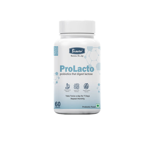 Bioven ProLacto Probiotic Capsules – 12.5 Billion CFU Lactobacillus Acidophilus | Supports Lactose Digestion & Gut Balance | Digestive Comfort Supplement for Adults | 60 Capsules