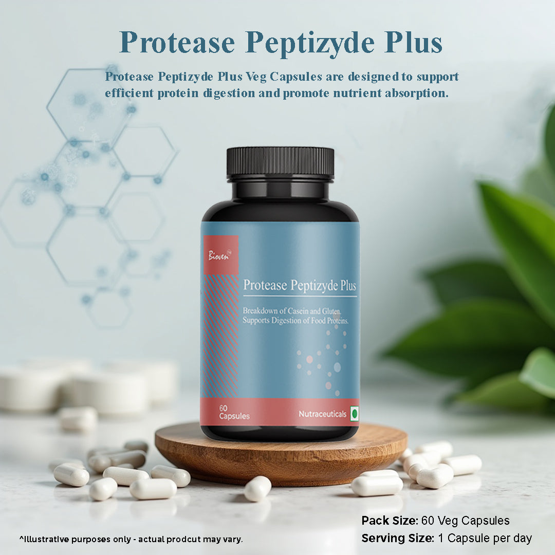 Biovencer Protease Peptizyde Plus 60 Veg Capsules | Digestive Enzyme Supplement for Protein Digestion, Gut Health, Bloating Relief & Nutrient Absorption