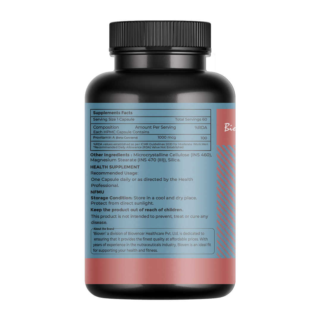 Bioven Provitamin A 60 Veg Capsules – Beta Carotene Supplement for Eye Health, Skin Support & Immune Function