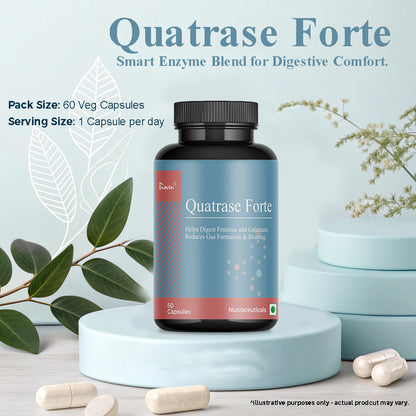Biovencer Quatrase Forte Capsules – Advanced Digestive Enzyme Supplement for Bloating, Gas, Indigestion & Gut Health – 60 Veg Capsules