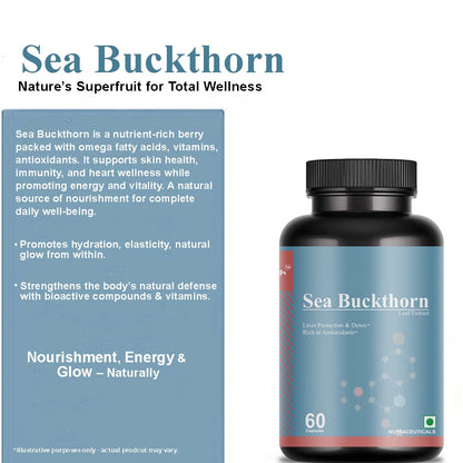 Biovencer Sea Buckthorn 60 Veg Capsules | Omega Fatty Acids, Antioxidant Support, Skin Health, Immunity & Heart Wellness | Natural Herbal Supplement for Men & Women