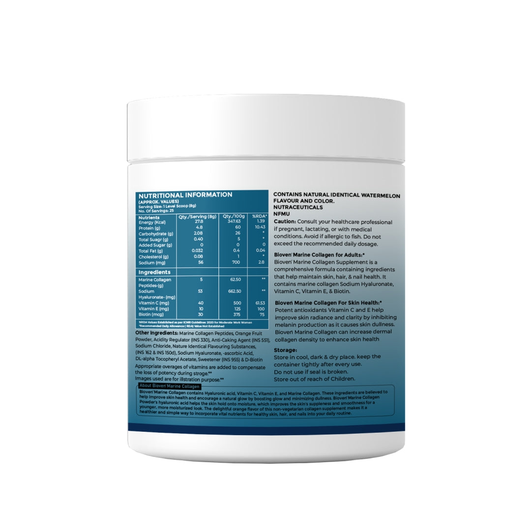 Bioven Marine Collagen Powder 200g | Hydrolyzed Marine Collagen for Skin Glow, Hair, Nails & Joint Support