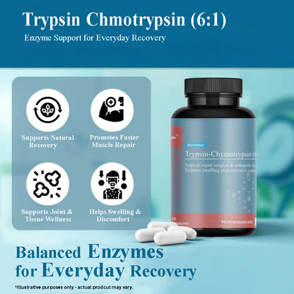 Biovencer Trypsin Chymotrypsin (6:1) Capsules – Enzyme Supplement for Inflammation, Pain Relief, Post-Surgery Healing & Joint Recovery – 60 Veg Capsules
