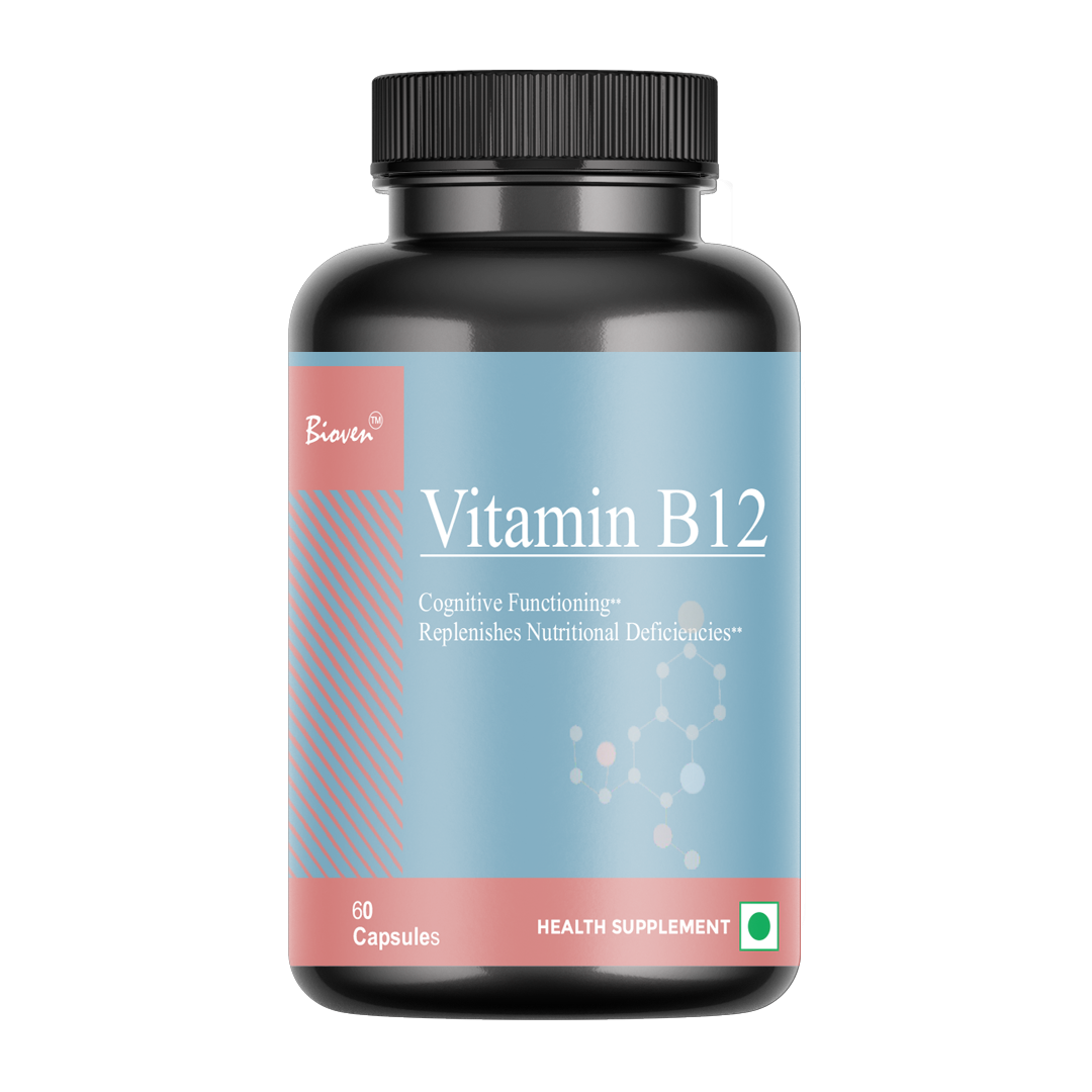 Bioven Vitamin B12 60 Veg Capsules – Cobalamin Supplement for Energy Production, Nerve Health & Red Blood Cell Support