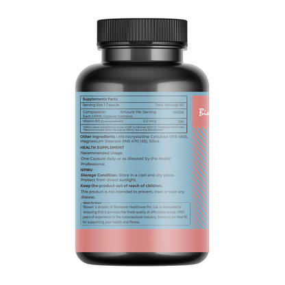 Bioven Vitamin B12 60 Veg Capsules – Cobalamin Supplement for Energy Production, Nerve Health & Red Blood Cell Support