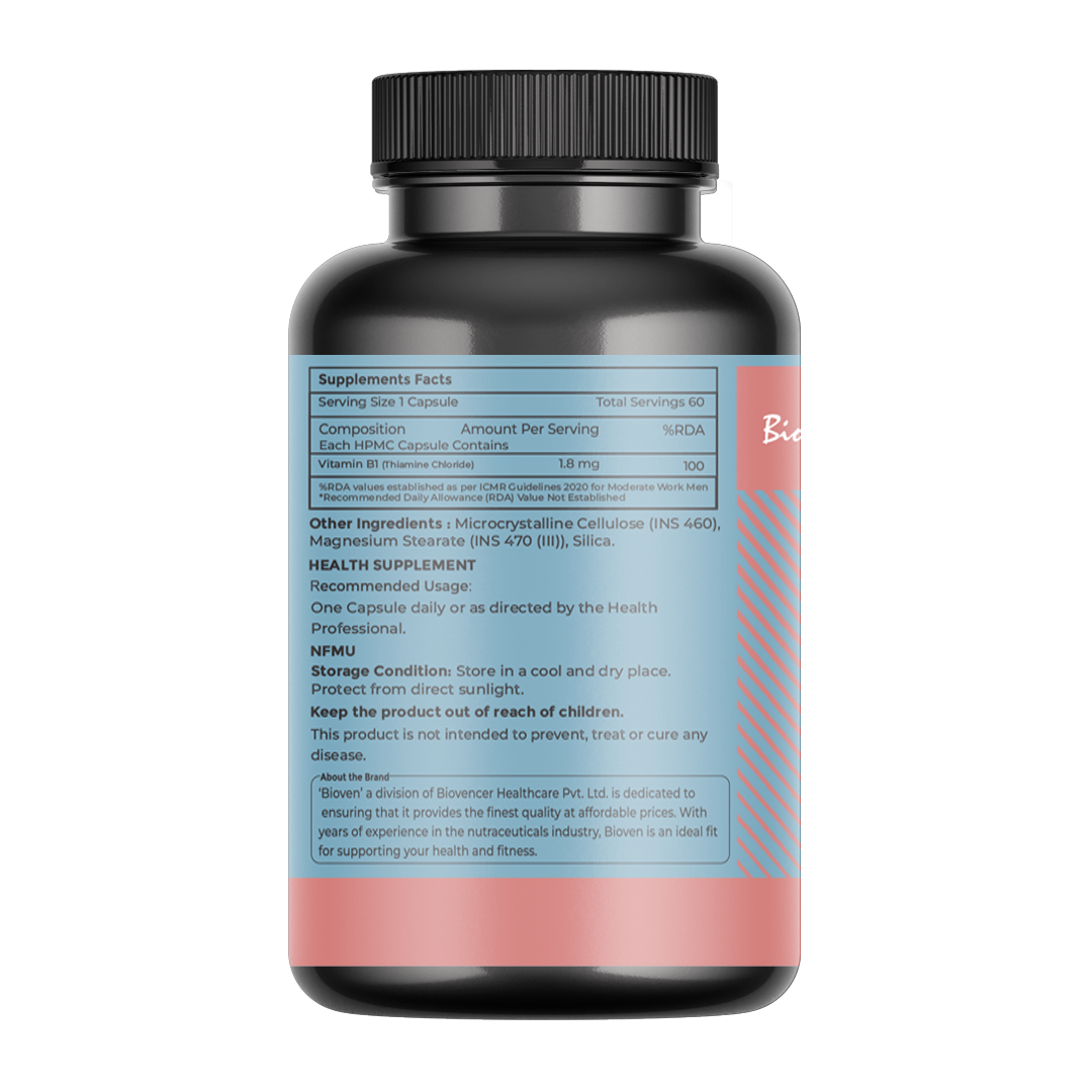 Bioven Vitamin B1 60 Veg Capsules | Thiamine Supplement for Energy Production, Nerve Function & Brain Health
