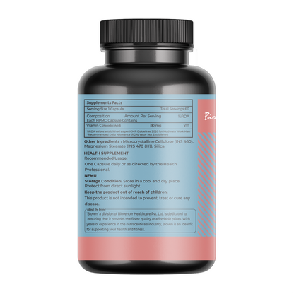 Bioven Vitamin C (Ascorbic Acid) 60 Veg Capsules – Antioxidant Supplement for Immunity, Skin Health & Daily Wellness