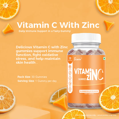 Bioven Vitamin C + Zinc Gummies – Pack Of 30 -Immune Support Gummies with Antioxidant Protection & Daily Wellness
