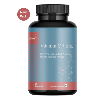 Bioven Vitamin C + Zinc 60 Veg Capsules – Immune Support Supplement with Antioxidant Protection & Daily Wellness