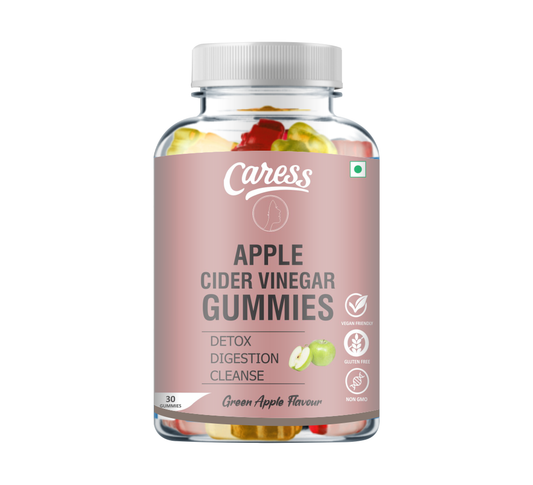 Caress Apple Cider Vinegar Gummies - Help Boost Immunity, Support Detox & Digestive Health| Contain 250mg ACV with Beet Root Extract, Pomegranate | Green Apple Flavour - 30 Gummies (Pack of 1)