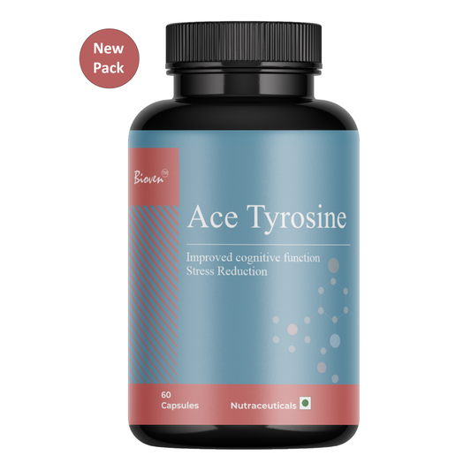 Bioven Ace Tyrosine-350mg | Improved cognitive function |Stress Reduction | Enhance Mood | Increased energy and alertness | Pack of 60 Capsule