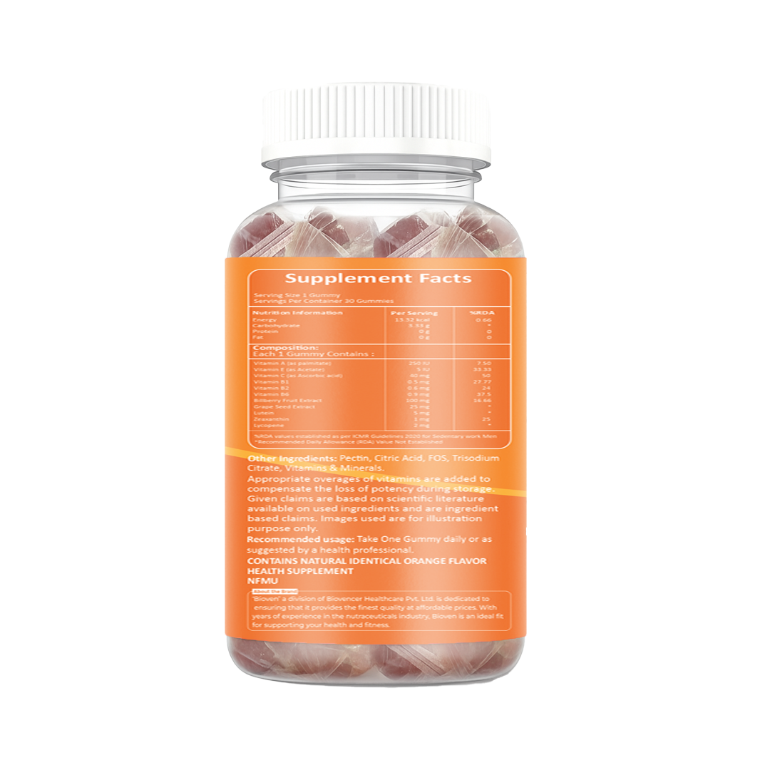 Bioven Eye Care Gummies Pack of 30 Orange Flavour – Supports Eye Health, Vision Support & Daily Eye Wellness