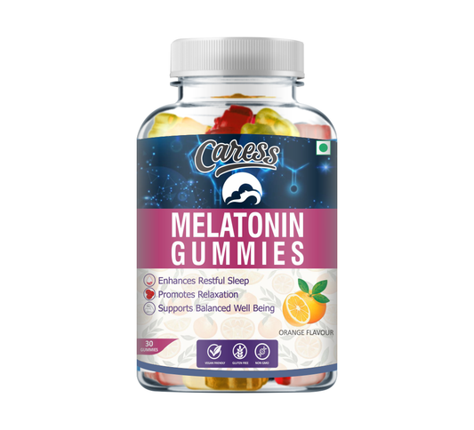 Caress Melatonin Gummies– For Adults| Better Sleep |Antioxidants| Contain Melatonin with Ashwagandha, Lemon Balm, Chamomile| Orange Flavour - 30 Gummies (Pack of 1)