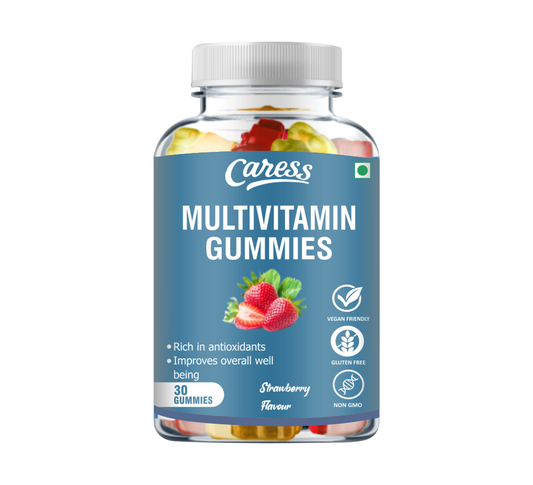 Caress Multivitamin Gummies– For the whole family| for growth, Development & Immunity| Contain Essential Vitamins with Minerals| Strawberry Flavour - 30 Gummies (Pack of 1)