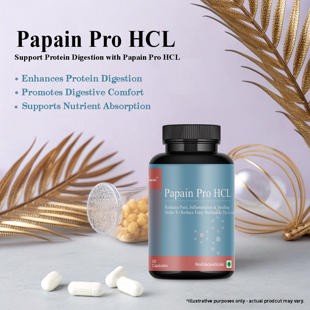 Biovencer Papain Pro HCL 60 Veg Capsules – Digestive Enzyme Supplement for Protein Digestion & Gut Health