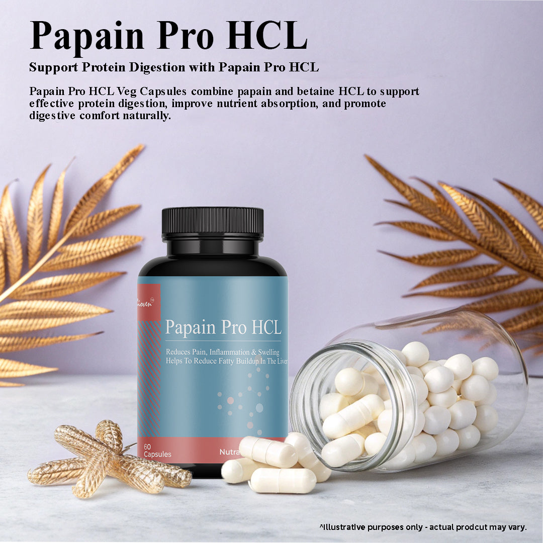 Biovencer Papain Pro HCL 60 Veg Capsules – Digestive Enzyme Supplement for Protein Digestion & Gut Health