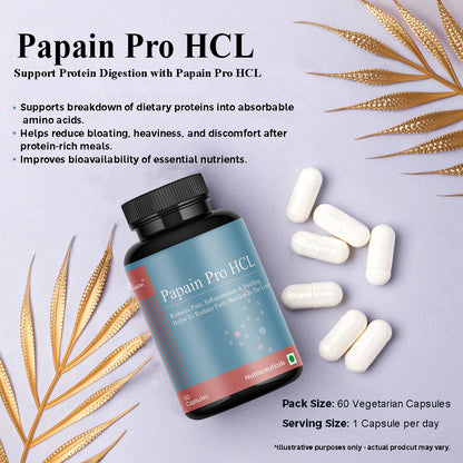 Biovencer Papain Pro HCL 60 Veg Capsules – Digestive Enzyme Supplement for Protein Digestion & Gut Health