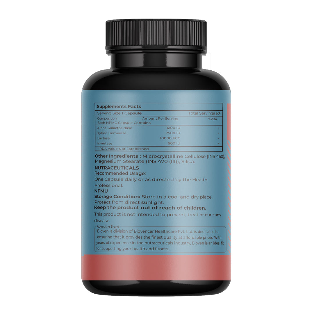 Biovencer Quatrase Forte Capsules – Advanced Digestive Enzyme Supplement for Bloating, Gas, Indigestion & Gut Health – 60 Veg Capsules
