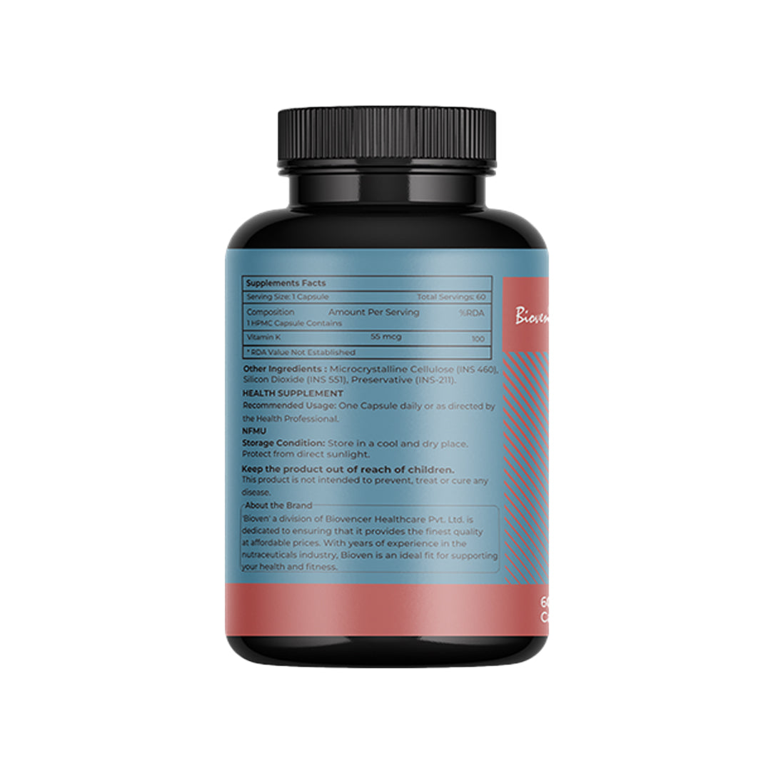 Bioven Vitamin K 55 mcg 60 Veg Capsules – Supports Bone Strength, Calcium Utilization & Heart Health