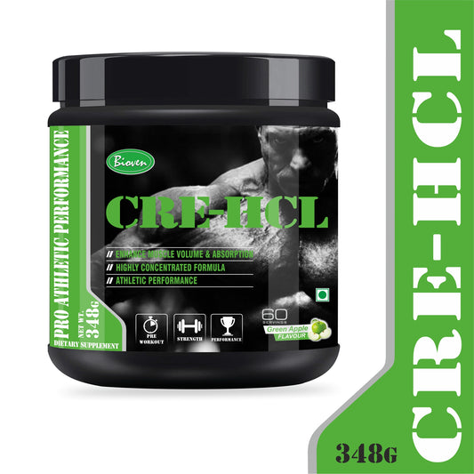 Bioven Creatine-HCL | Green Apple Flavour | 348g | Pre-Workout |  Build Muscle | Relies Muscle Pain |