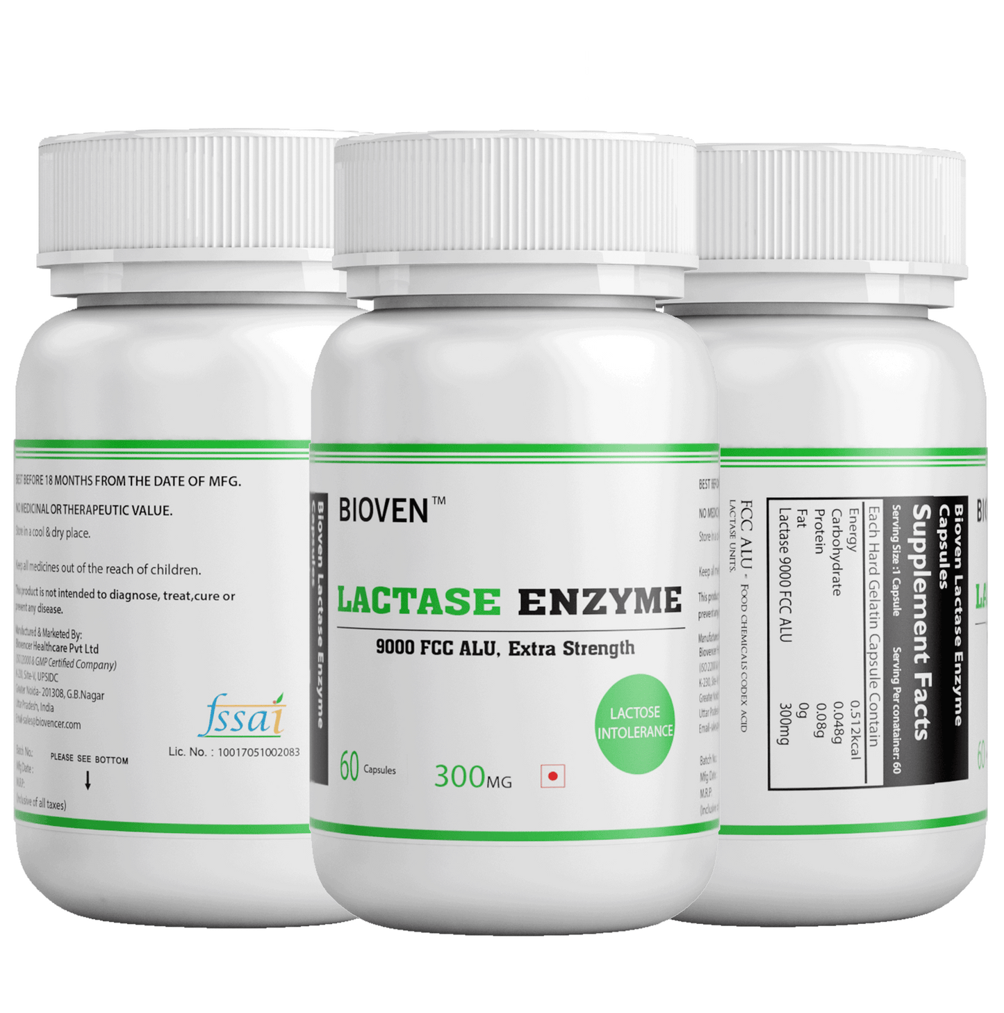 Bioven Lactase Enzyme | Fast Acting Dairy Digestive Supplement| Reduce Digestive Discomfort | Increase Calcium Absorption | Pack of 60 HG Capsule