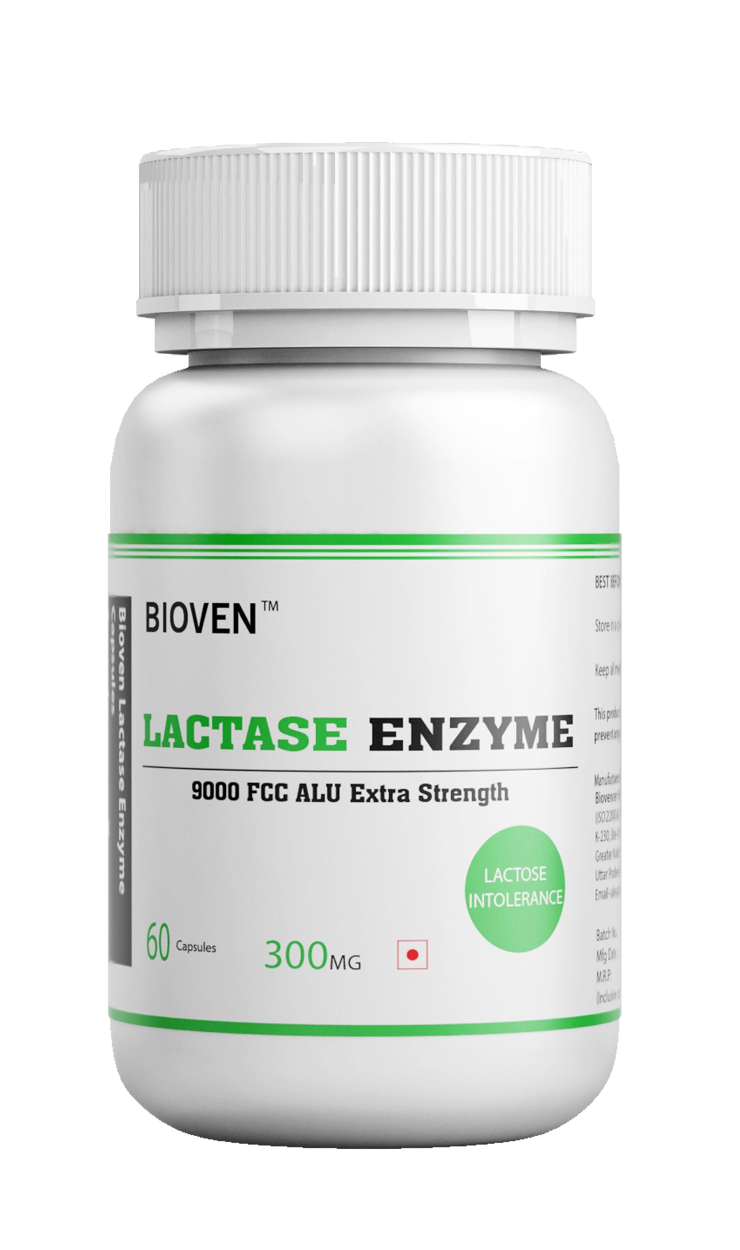 Bioven Lactase Enzyme | Fast Acting Dairy Digestive Supplement| Reduce Digestive Discomfort | Increase Calcium Absorption | Pack of 60 HG Capsule